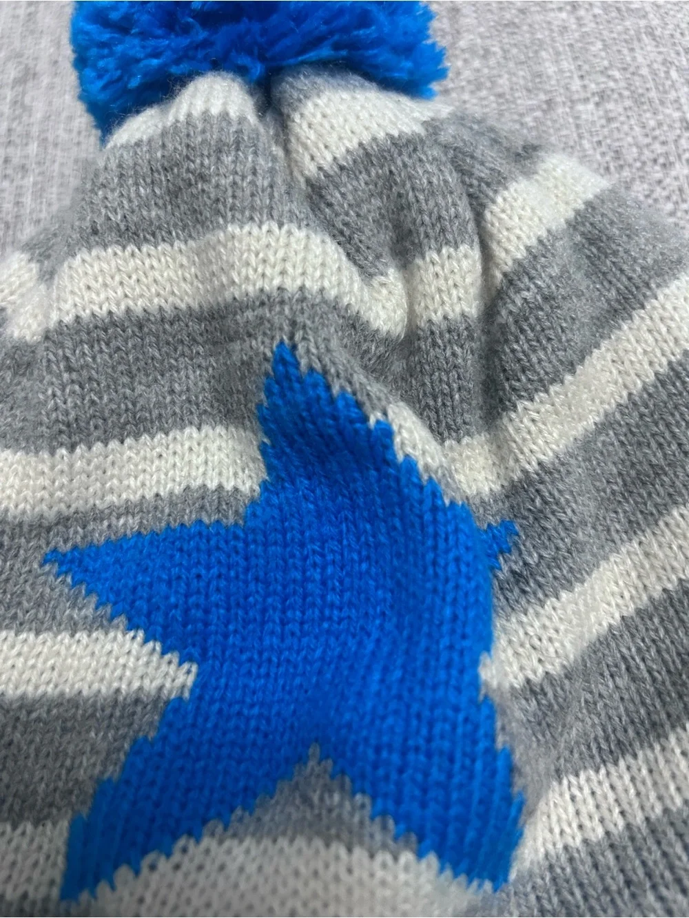 Mini Biden Trapper Beanie Bright Blue Pom w Gray Stripes & Star. Size 2-6Y